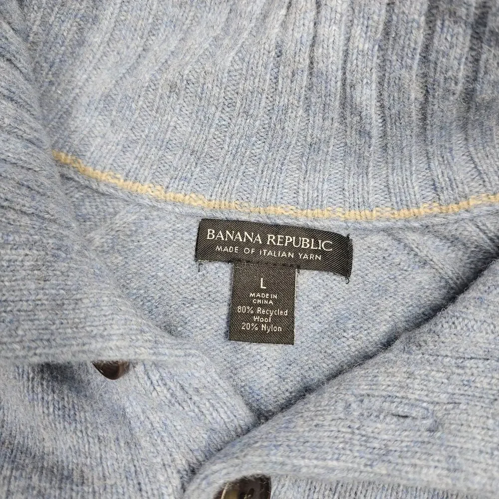 Banana Republic Sweater Mens L Blue Recycled Wool Blend Mock Neck Italian Yarn